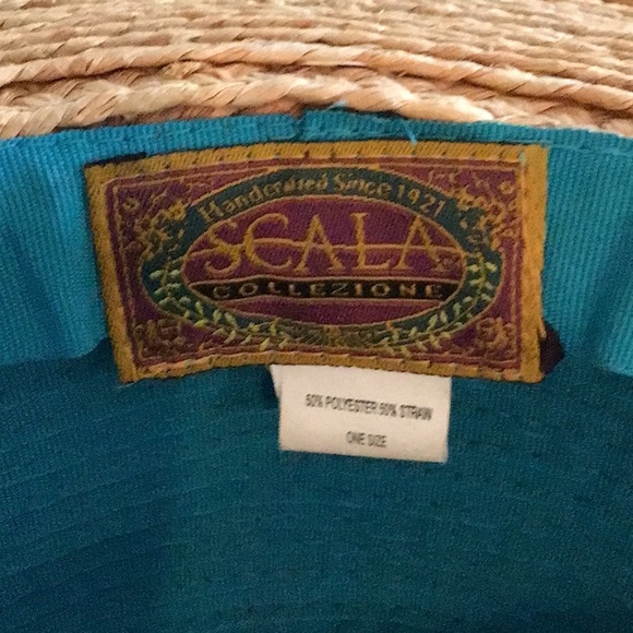 NEW Scala Collection wide brimmed  straw hat. Turquoise 4” crown. - Picture 4 of 6